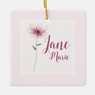Baby Girl Name Blush Pink Watercolor Floral Ceramic Ornament