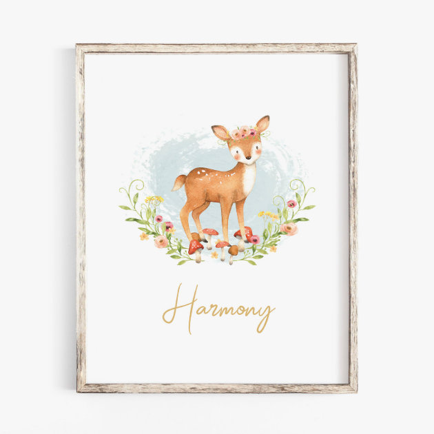 Baby Girl Name Deer Nursery Watercolor Animal Poster Zazzle
