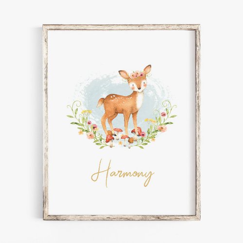 Baby Girl Name Deer Nursery Watercolor Animal Poster