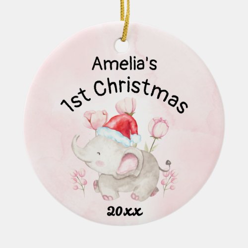 Baby Girl Name First Christmas Pink  Custom  Ceramic Ornament