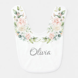 Baby Girl Name Floral Watercolor Pretty Girly Baby Bib