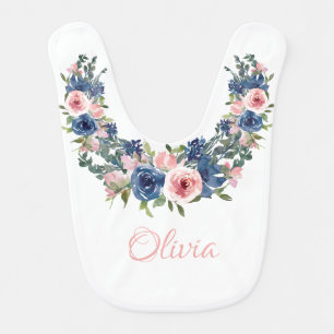 Baby Girl Name Floral Watercolor Pretty Girly Baby Bib