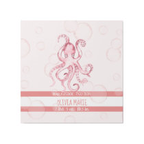 Baby Girl Name Watercolor Pink and Coral Octopus Gallery Wrap