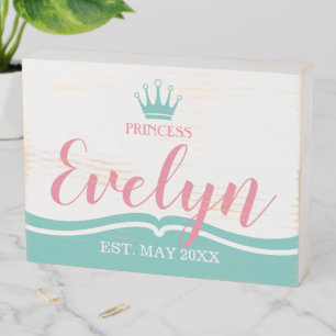 Baby Girl Name Wood Box Sign with Crown