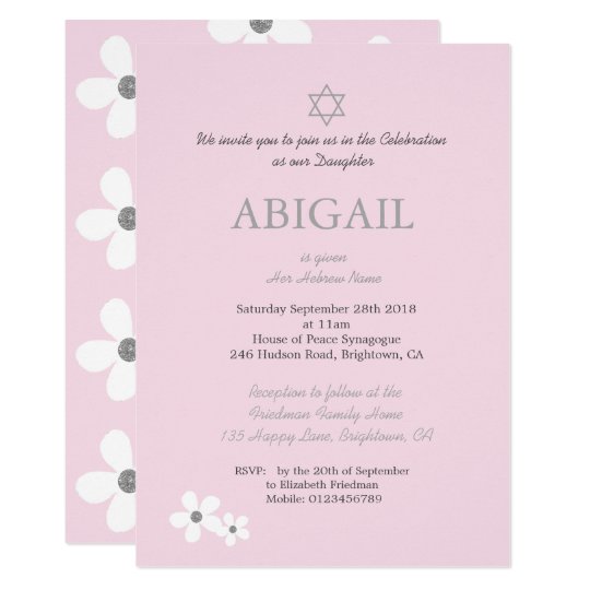 Baby Girl Naming Ceremony Pink Hebrew Jewish Invitation Zazzle Com