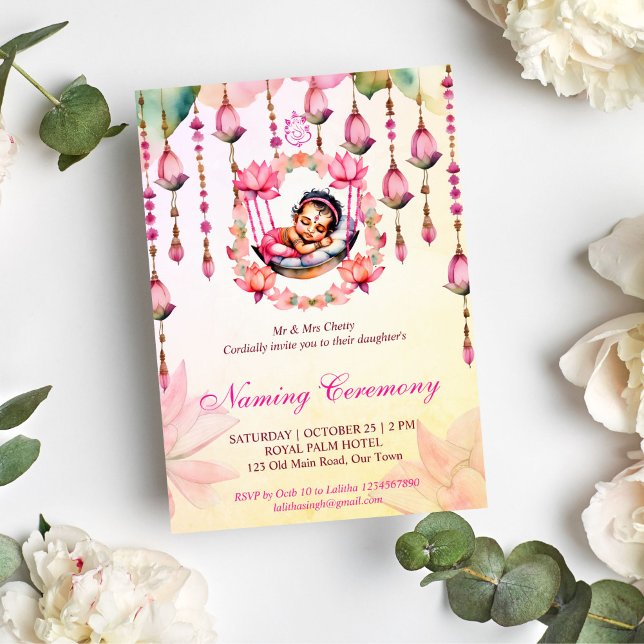 Baby Girl Naming Namkaran Cradle Ceremony Invitation (Baby girl Naming cradele namkaran ceremony editable template invitation instant digital download)