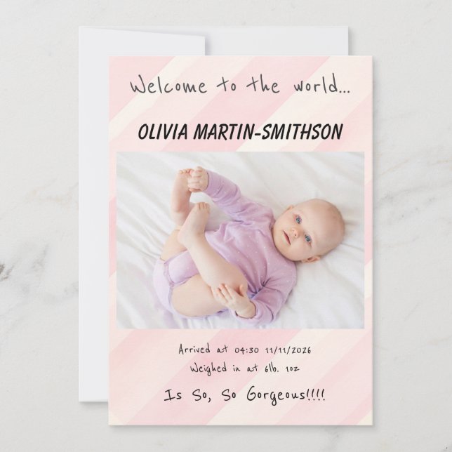 Baby Girl New Arrival Announcement (Front)