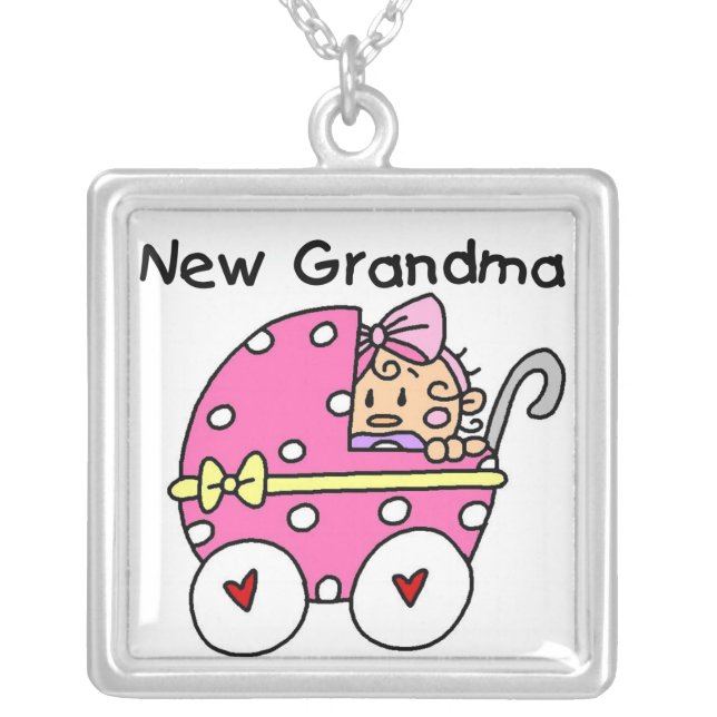 Baby Girl New Grandma Gifts Silver Plated Necklace (Front)