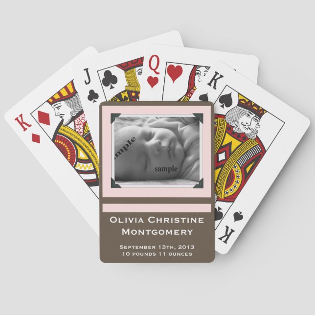 Baby Girl Newborn Birth Announcement Photo Poker Cards (Back)