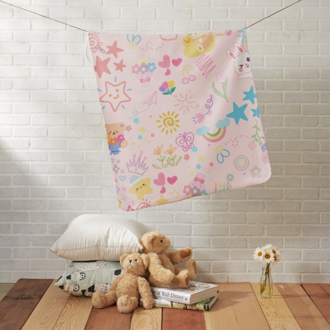Baby Girl Newborn Cute Pattern Doodle Blanket (In Situ)