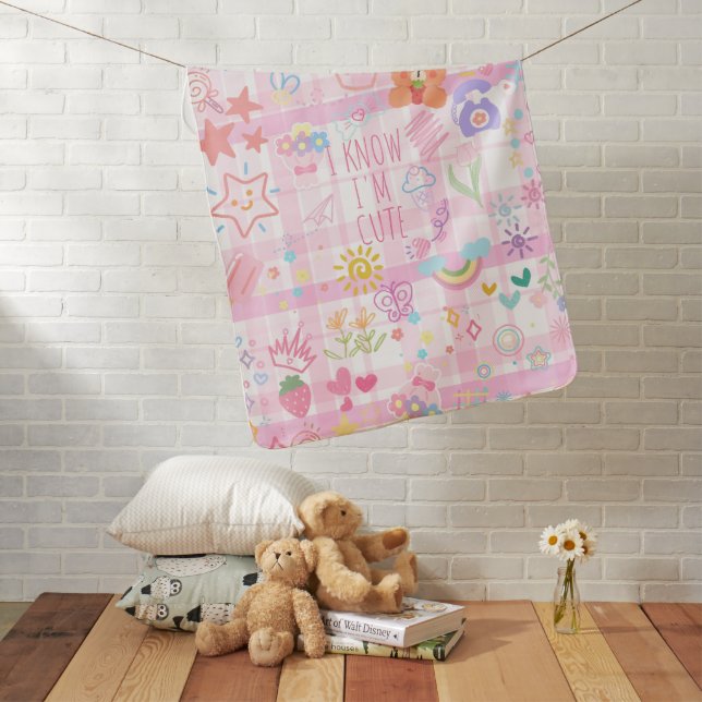 Baby Girl Newborn Cute Pattern Doodle with stripes Baby Blanket (In Situ)