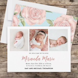Baby Girl Newborn Photo Collage Simple Pink Floral
