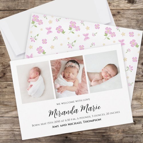 Baby Girl Newborn Photo Collage Simple Pink Floral
