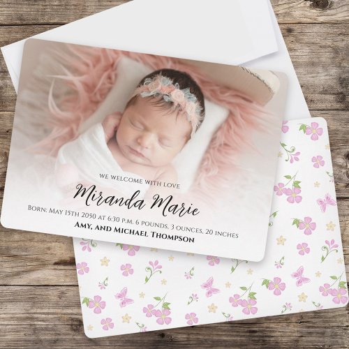 Baby Girl Newborn Photo Overlay Text Pink Floral 