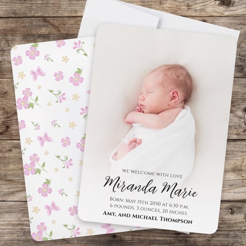 Baby Girl Newborn Photo Overlay Text Pink Floral
