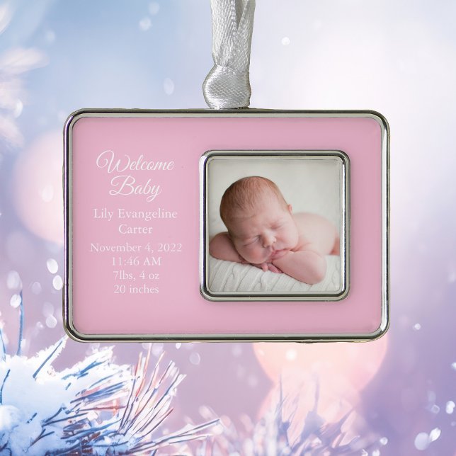 Baby Girl Newborn Photo Pink Keepsake Gift Christmas Ornament (Creator Uploaded)