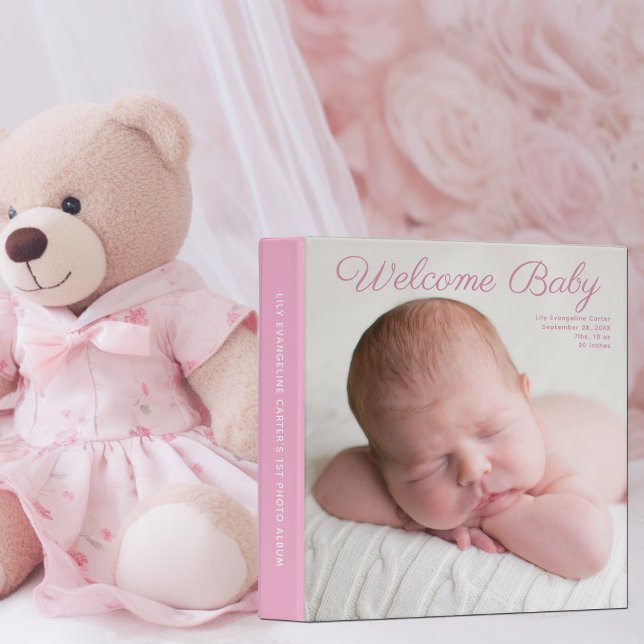 Baby Girl Newborn Photography Pink Photo Album 3 Ring Binder (Creator Uploaded)