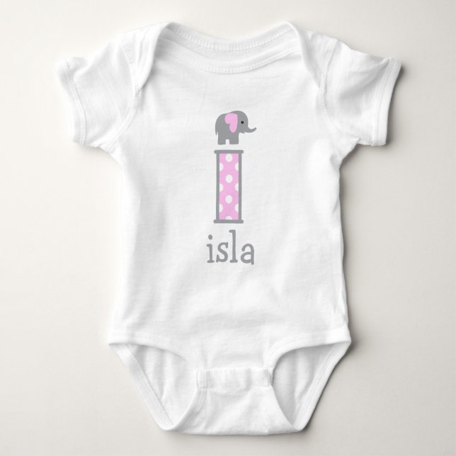 Baby Girl Newborn Polka Dot Elephant letter i Baby Bodysuit (Front)