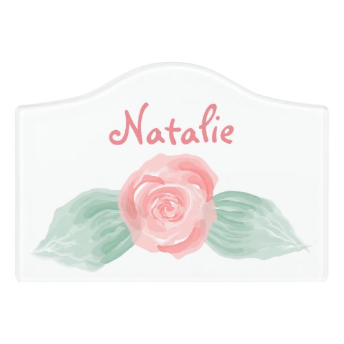 Baby Girl Nursery Decor Pink Rose Personalized Door Sign