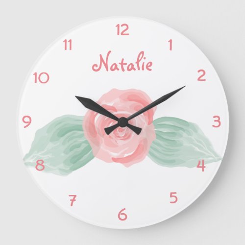 Baby Girl Nursery Decor Pink Rose Personalized Large Clock