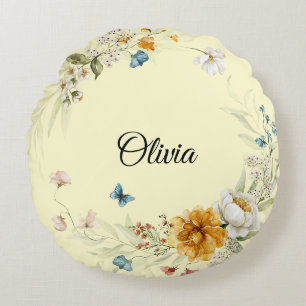 Baby Girl Nursery Decor Watercolor Floral Round Pillow