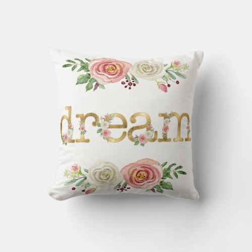 Baby Girl Nursery Dream Floral Rose Watercolor Throw Pillow