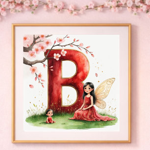 Baby Girl Nursery Letter B Fairy Floral Poster