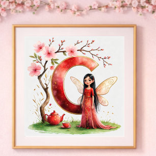 Baby Girl Nursery Letter C Fairy Floral Poster