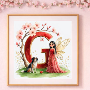 Baby Girl Nursery Letter G Fairy Floral Poster