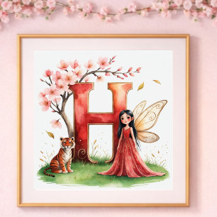 Baby Girl Nursery Letter H Fairy Floral Poster