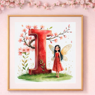 Baby Girl Nursery Letter I Fairy Floral Poster