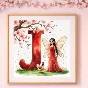 Baby Girl Nursery Letter J Fairy Floral Poster