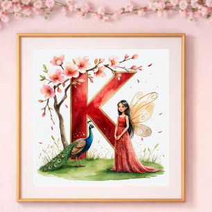 Baby Girl Nursery Letter K Fairy Floral Poster