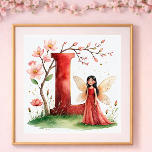 Baby Girl Nursery Letter L Fairy Floral Poster