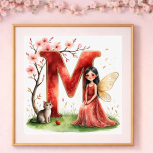 Baby Girl Nursery Letter M Fairy Floral Poster