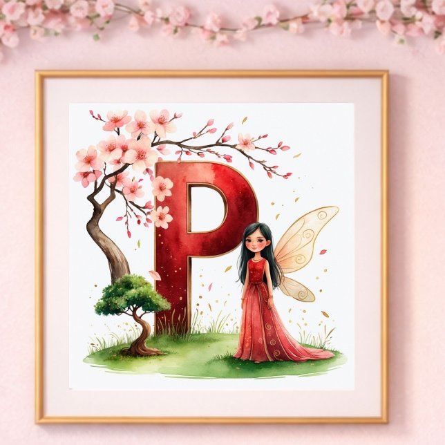 Baby Girl Nursery Letter P Fairy Floral Poster (Creator Uploaded)