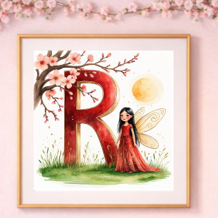 Baby Girl Nursery Letter R Fairy Floral Poster