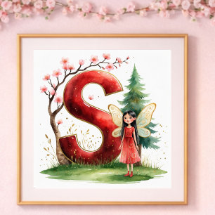 Baby Girl Nursery Letter S Fairy Floral Poster