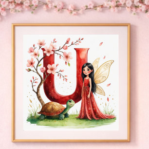Baby Girl Nursery Letter U Fairy Floral Poster