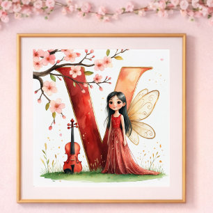 Baby Girl Nursery Letter V Fairy Floral Poster