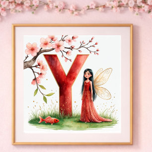 Baby Girl Nursery Letter Y Fairy Floral Poster