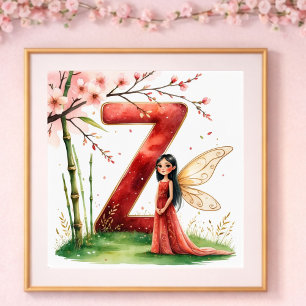 Baby Girl Nursery Letter Z Fairy Floral Poster