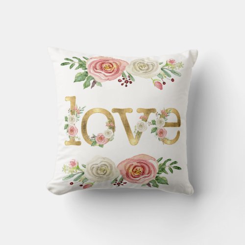 Baby Girl Nursery Love Floral Rose Watercolor Throw Pillow