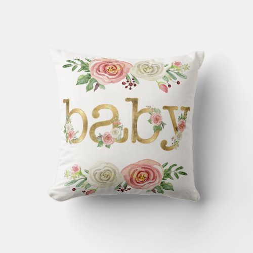Baby Girl Nursery Love n Rose Floral Foliage Throw Pillow