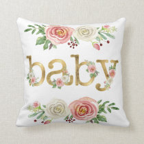 Baby Girl Nursery Love n Rose Floral Foliage Throw Pillow