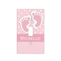 Baby Girl Nursery Pink Polka Dot Footprint & Name Light Switch Cover