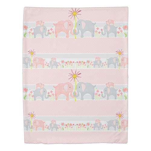 Baby Girl Nursery Room Decor Watercolor Elephants Duvet Cover