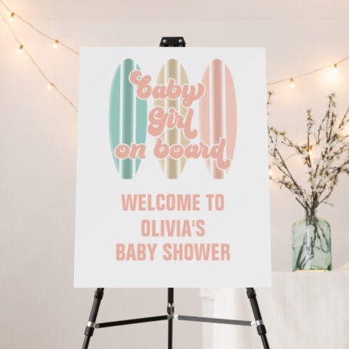 Baby Girl on Board Surfboard Beach Baby Shower