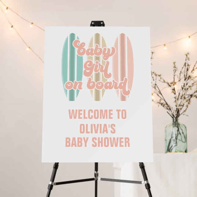 Baby Girl on Board Surfboard Beach Baby Shower (In Situ (Stand))