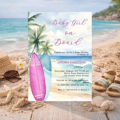Baby Girl on Board surfboard beach Baby Shower